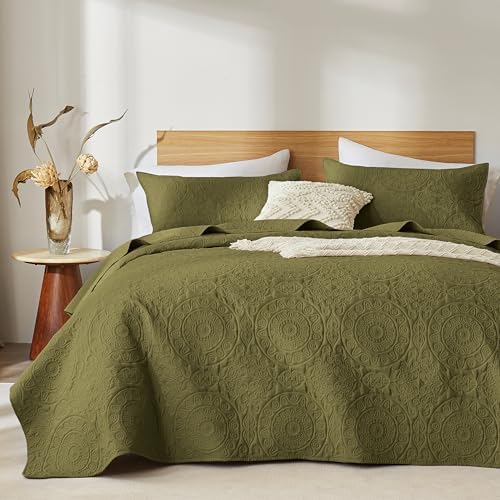 WURUIBO Olive Green Quilt Set King Size