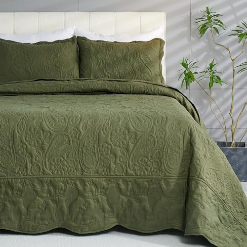 EVENHUG Olive Green Quilt Set 3 Piece