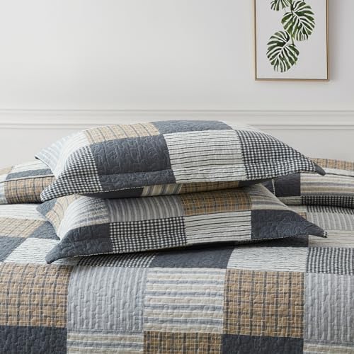 Finlonte Quilt Set Queen Size - 100 Cotton Plaid Bedspread