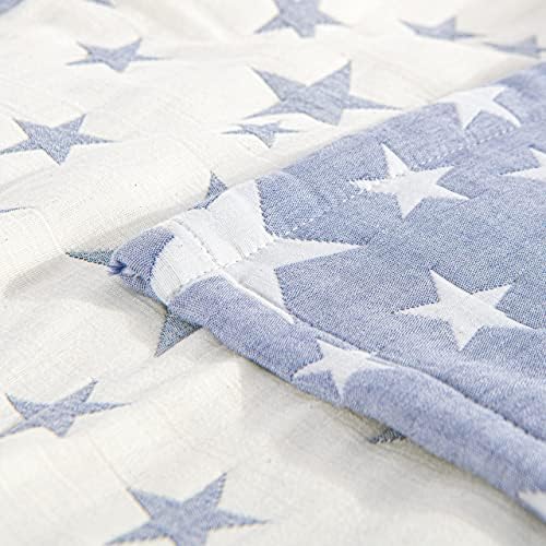 NTBAY 3 Layers Cotton Muslin Twin Bed Blanket with Blue Stars