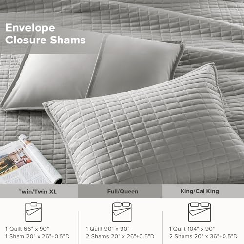 Comfort Spaces Kienna Quilt Set - Grey Lightweight Double Sided 3 Piece