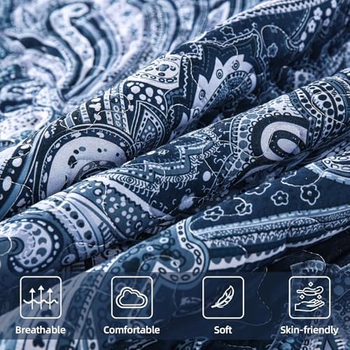 DJY Navy Paisley Quilt Set 3 Pieces King Size