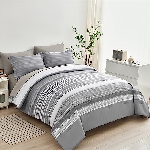 KAKIJUMN 7-Piece Full Stripe Comforter Set