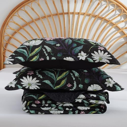 EVENHUG Floral Quilt Set Queen Size 3 Piece