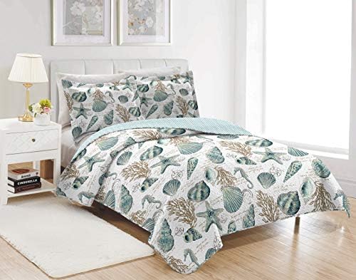 Oliven 3 Piece Ocean Themed Shell Quilt Set Queen Size