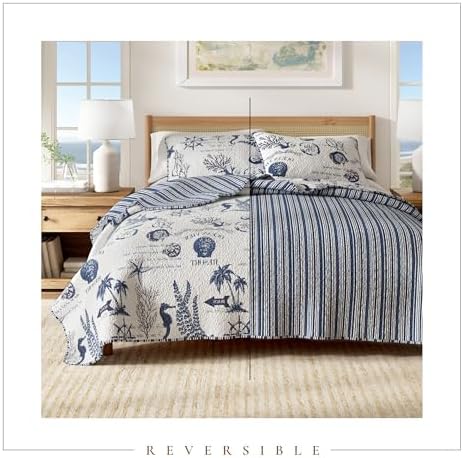 Great Bay Home TwinTwin XL Coastal Bedding Set - Navy