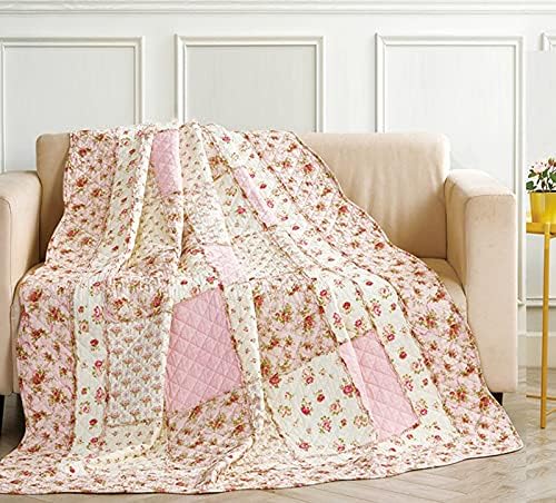 Cozyholy Pink Floral Patchwork Quilt Full Queen