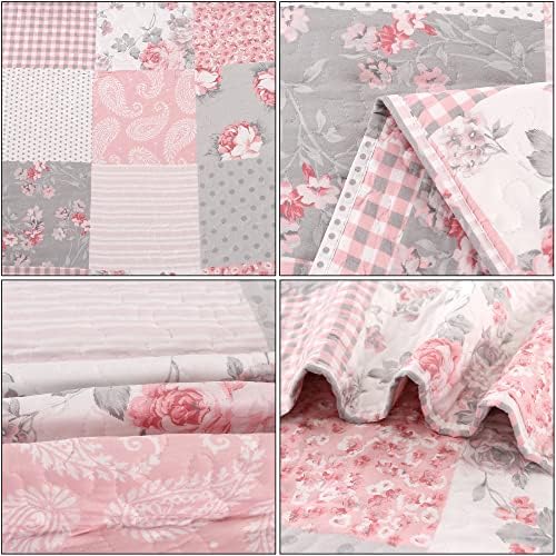 VIVILINEN Pink Full Queen Quilt Set Reversible