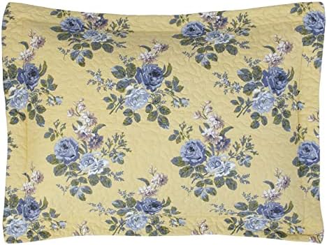 Laura Ashley King Quilt Set - Linley Yellow 3 Piece Reversible Cotton
