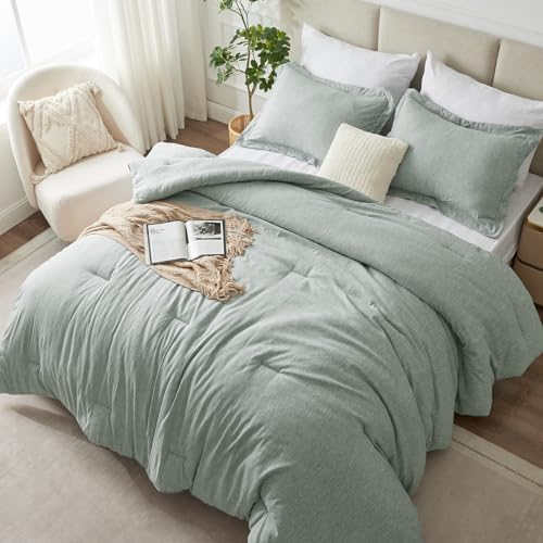 CozyLux California King Comforter Set - 3 Pieces Sage Green 1