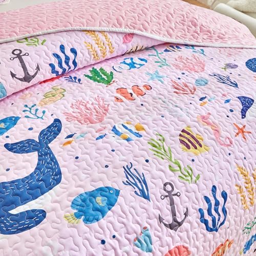 Joyreap 2-Piece Twin Size Cotton Quilt Set with Ocean Design