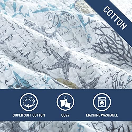 Tommy Bahama Queen Quilt Set Reversible Cotton Bedding with Shams Beach Bliss Grey