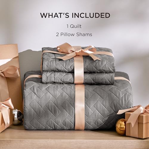 Bedsure King Size Bedspread - Grey Basket Weave Pattern Soft and Lightweight