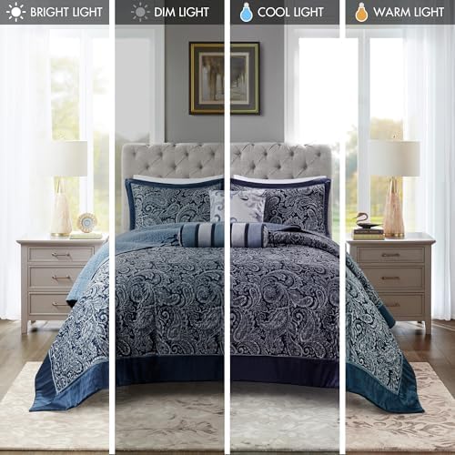 Madison Park Aubrey Reversible Quilted Bedspread Set Queen Navy 5 Piece
