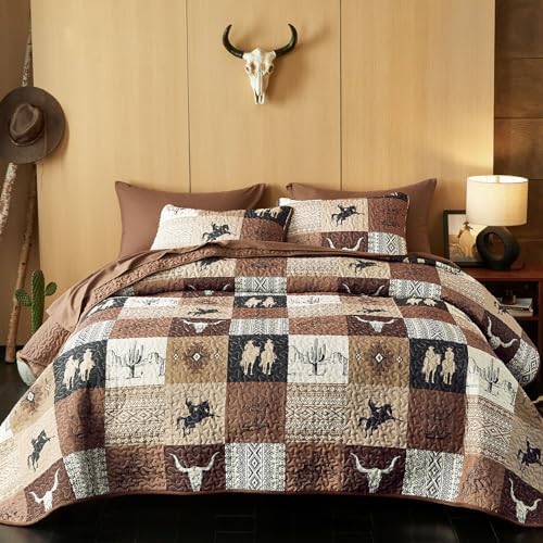 Wake In Cloud Western Quilt Set 3-Piece Tan Brown Twin XL