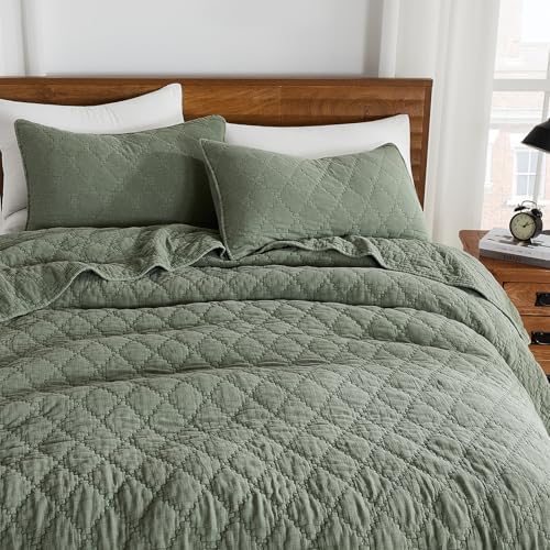 Palassio Olive Green Queen Quilt Set with 2 Shams