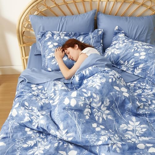 Bedsure Blue Twin XL Comforter Set 5 Piece Floral Bedding