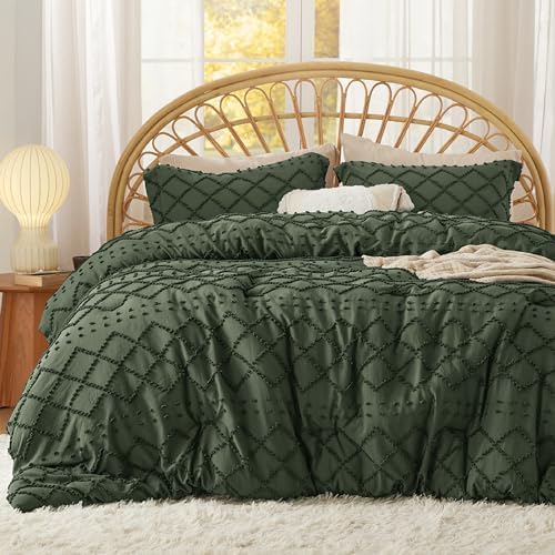 Bedsure California King Comforter Set - Olive Green Fluffy Soft Boho Tufted