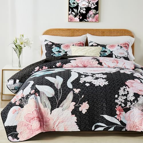 Yogeneg Pink Floral Full Queen Quilt Set