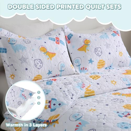 CIMVI Dinosaur Rocket Quilt Set for Boys
