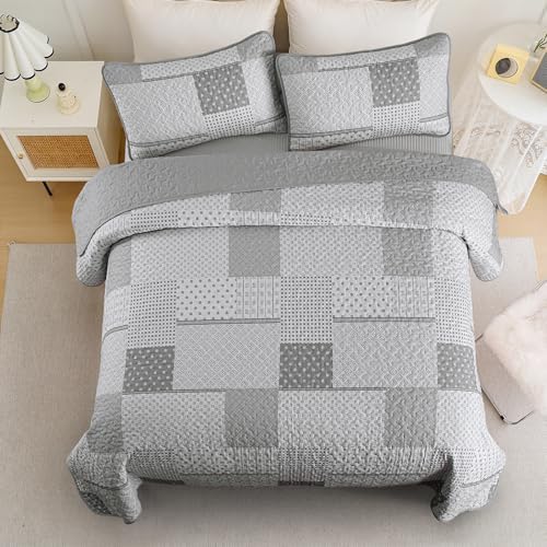 WONGS BEDDING 3 Piece Quilt Set Queen Size Grey