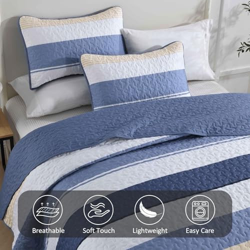 Dinjoy Blue Boho Quilt Set Queen Size 3 Pieces 1