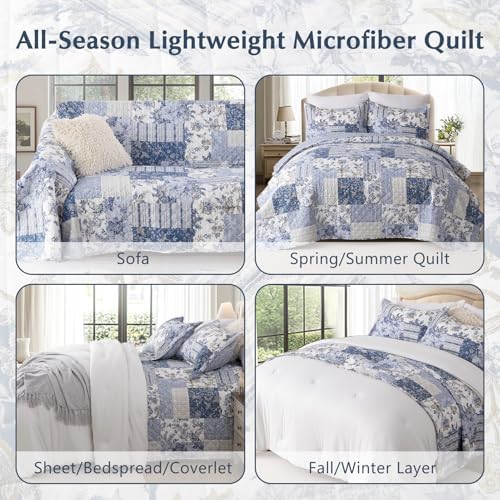 GOONE Blue Floral Quilt Set Queen