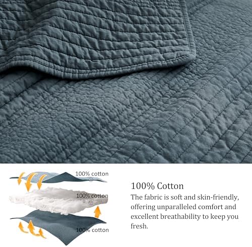 PALASSIO Striped Blue Grey Cotton Quilt Cal King Set