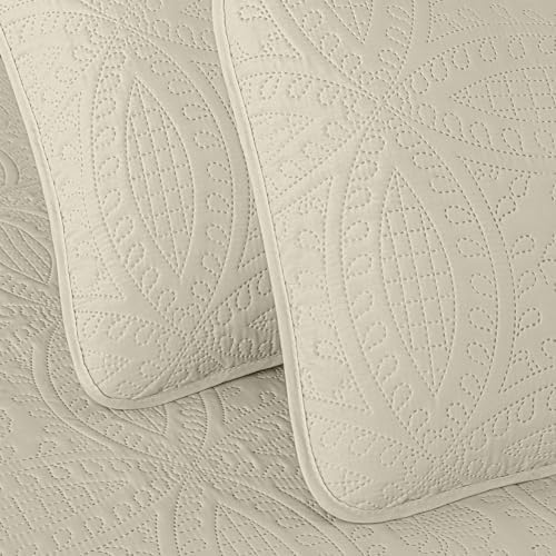 Chezmoi Austin 3-Piece Oversized Bedspread Set Queen Ivory