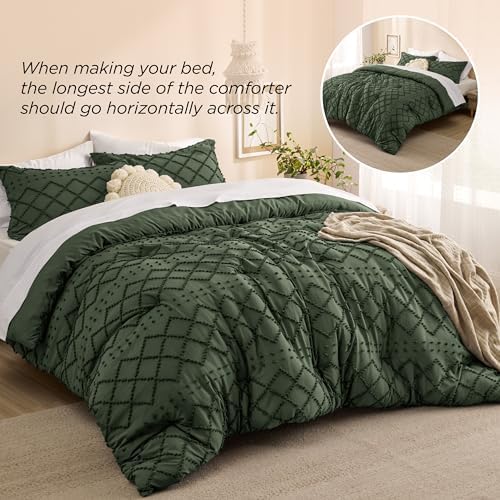 Bedsure California King Comforter Set - Olive Green Fluffy Soft Boho Tufted