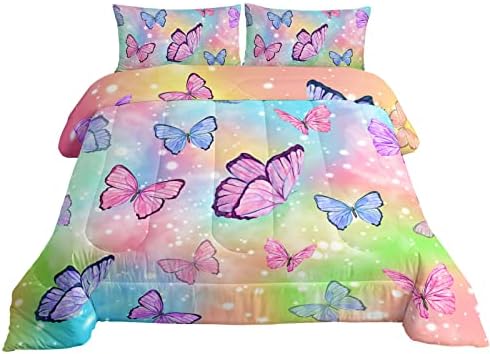 Datura Home Rainbow Butterfly Comforter Set for Girls