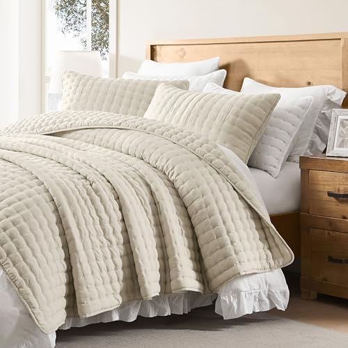 WDCOZY Beige Cal King Quilt Set with 2 Pillow Shams