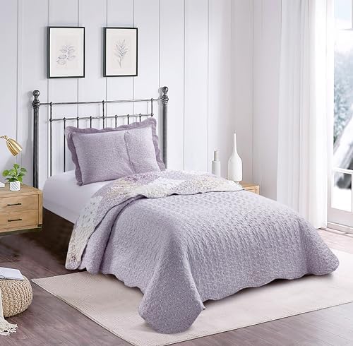Brilliant Sunshine Lilac Rose Quilt Set 2-Piece