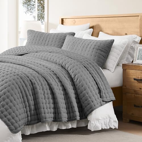 WDCOZY Dark Grey Twin Quilt Set with Pillow Sham 1