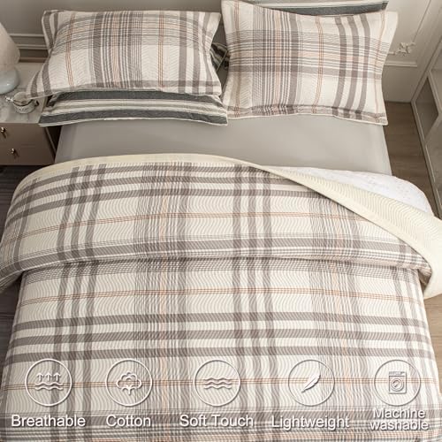 Tohrisa Cotton Plaid Quilt Set - 3 Piece King Size Reversible Bedding