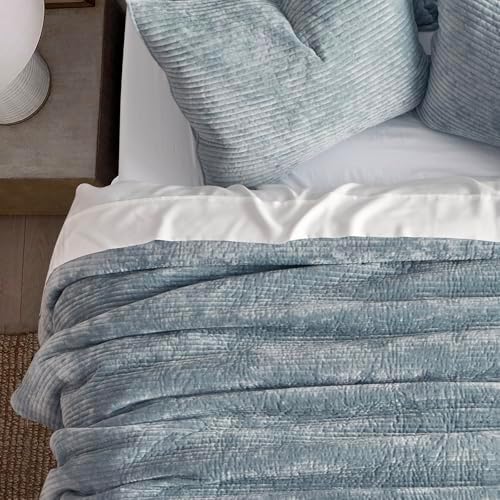 EVERGRACE Velvet Quilt Set King Size - Blue Linen
