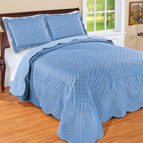Collections Etc Camille Reversible Diamond Textured Bedspread BlueLight Blue King 1