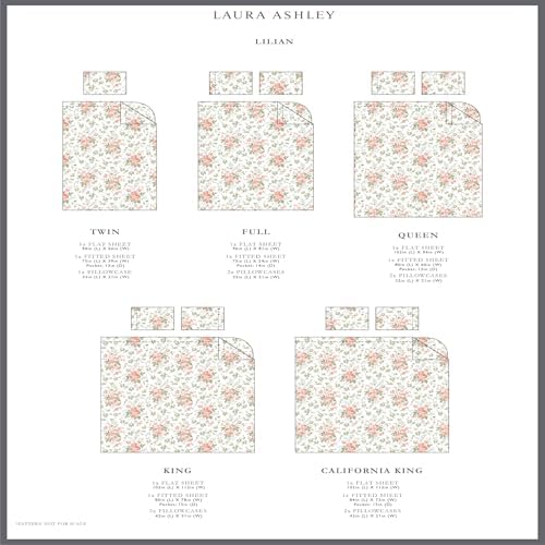 Laura Ashley Queen Bed Sheet Set - Smooth Sateen Cotton with Pillowcases