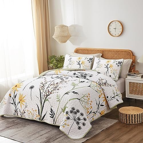 Dobuyly Sage Green Botanical Quilt Set Queen Size