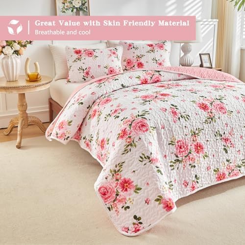UOZZI BEDDING 3 Piece Reversible Flower Bedspread Set