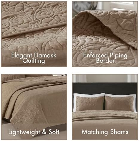 Madison Park Quebec Reversible Bedspread Set Khaki King 3 Piece 1
