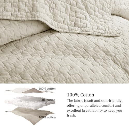 Palassio Beige Cotton Quilt Set - King Size with 2 Pillow Shams