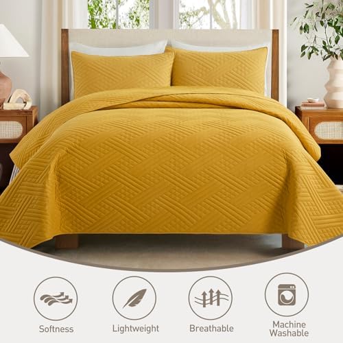 Safonory King Size Quilt Set - Mustard Yellow Striped
