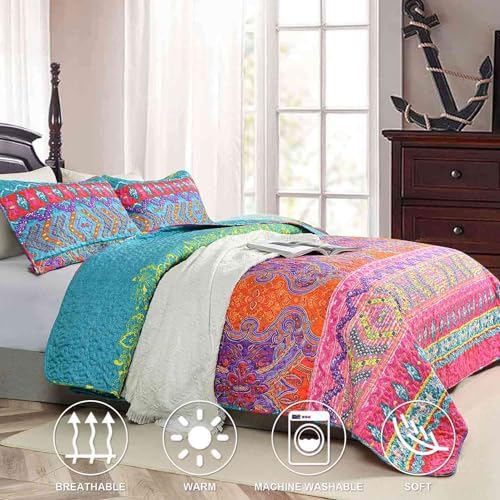Nanko Quilt Set Queen Full 3 Pcs Boho Striped Bedding 1