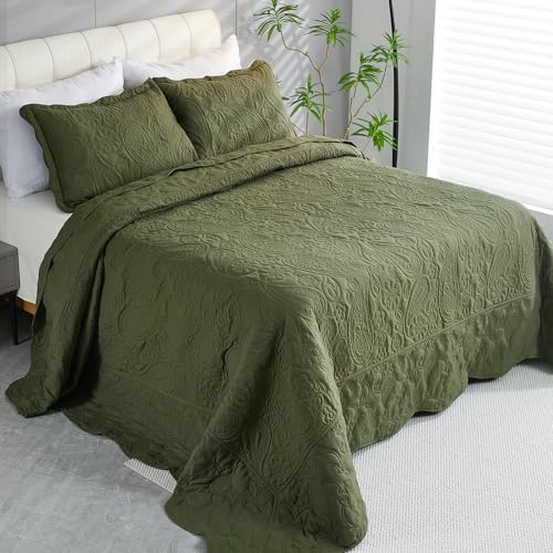 EVENHUG Olive Green Quilt Set 3 Piece