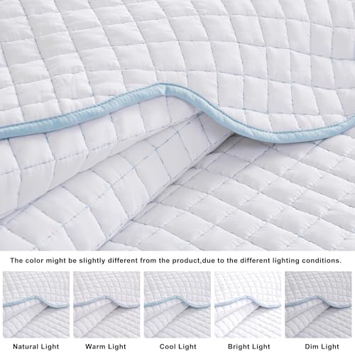 WDCOZY King Size Quilt Bedding Set with Blue Edge