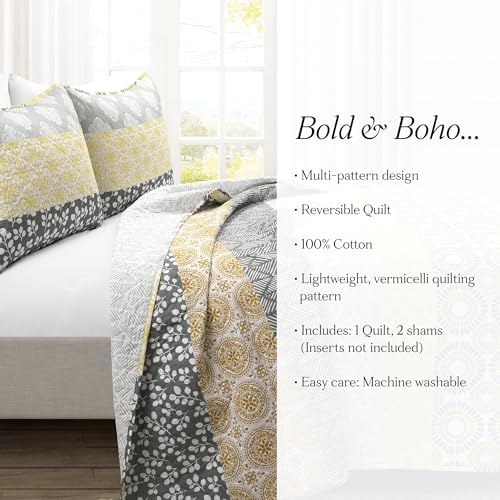 Bohemian Stripe Reversible Cotton Quilt Set King Size