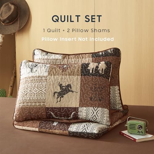 Wake In Cloud Western Quilt Set 3-Piece Tan Brown Twin XL