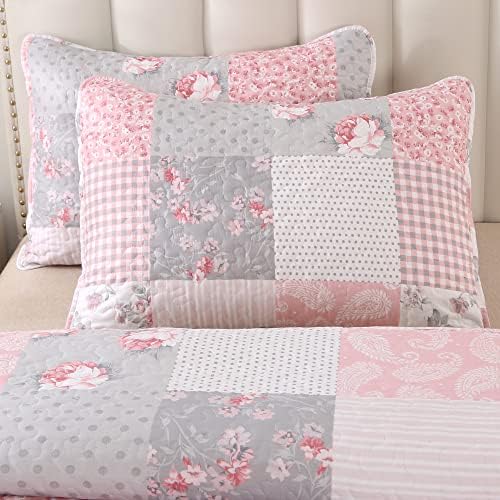 VIVILINEN Pink Full Queen Quilt Set Reversible