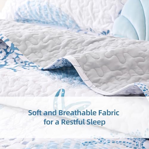 Weigelia Coastal Quilts Queen Bedding Set - Blue Nautical Comforter with Pillow Cases